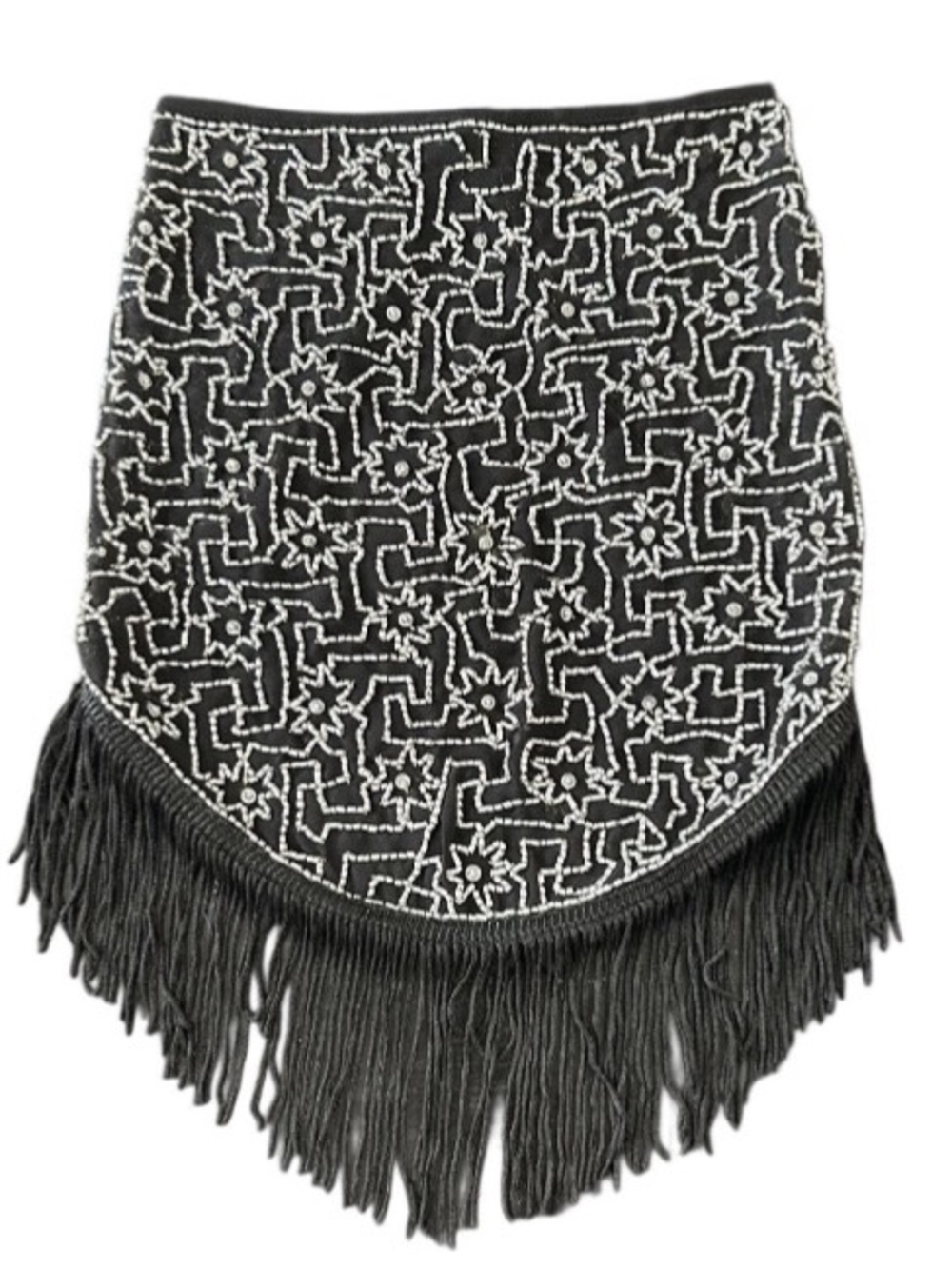 Vintage Steve Madden Beaded Fringed Head Wrap Scarf Embellished Gatsby Glamour